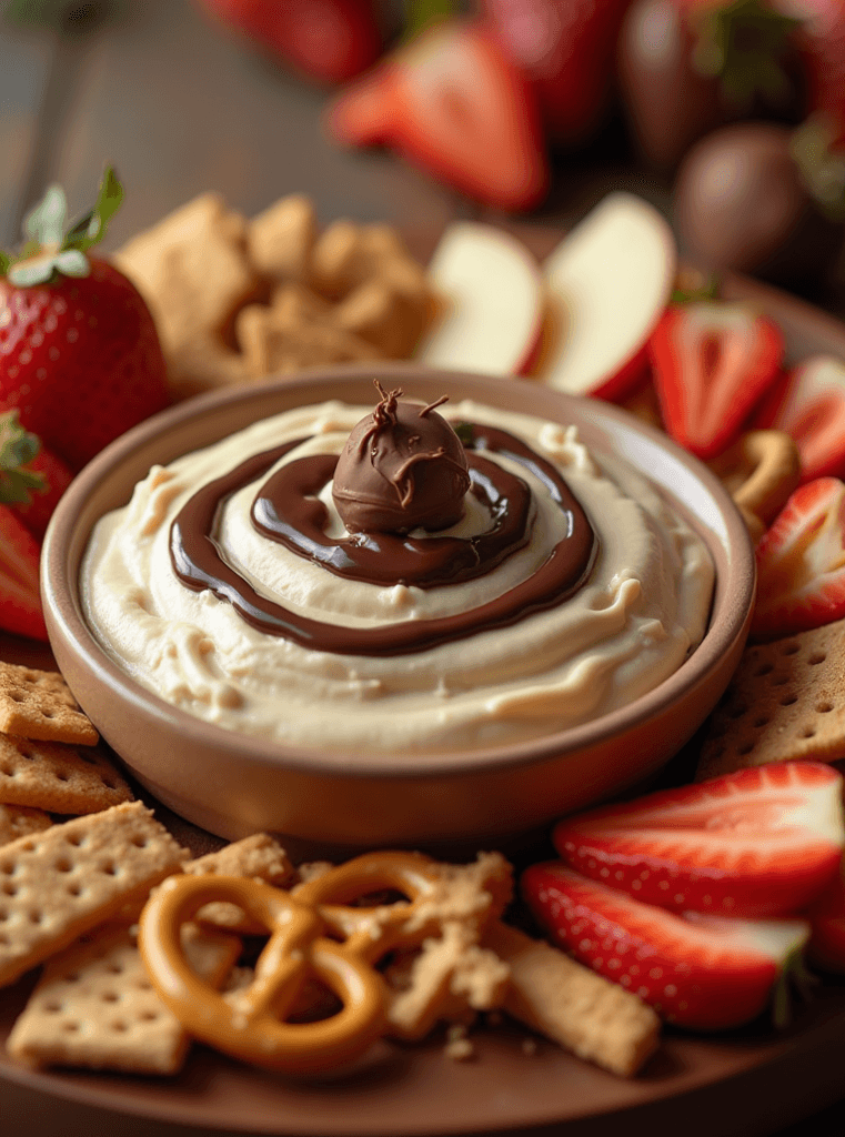 Creamy Buckeye Dip with chocolate topping