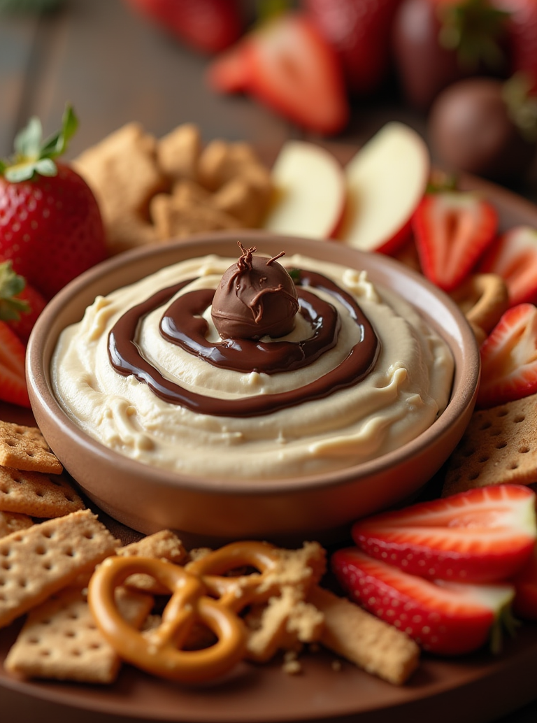 Creamy Buckeye Dip with chocolate topping