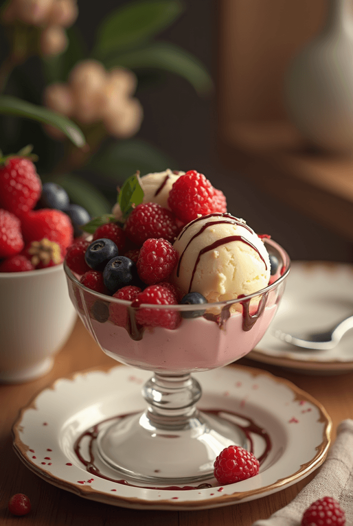 Fresh strawberries, blueberries, and raspberries in a wooden bowl