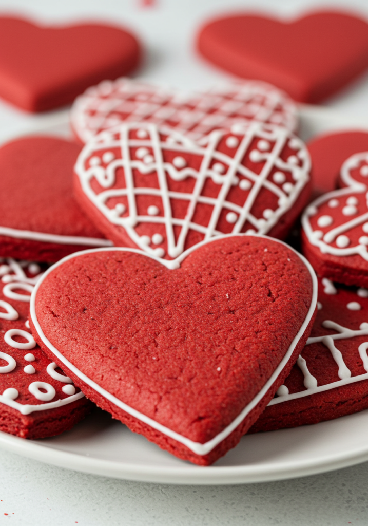 Heart-shaped red velvet cookies