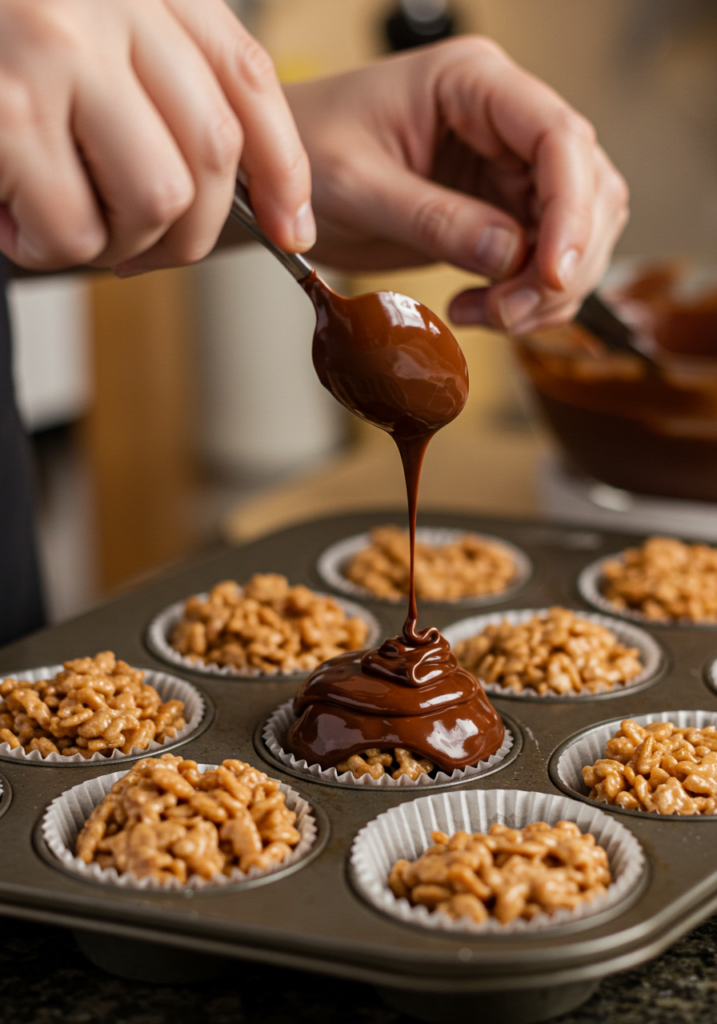 Chocolate Peanut Butter Rice Krispie Cup with Chocolate and Sea Salt - TastyTaleCraft.com