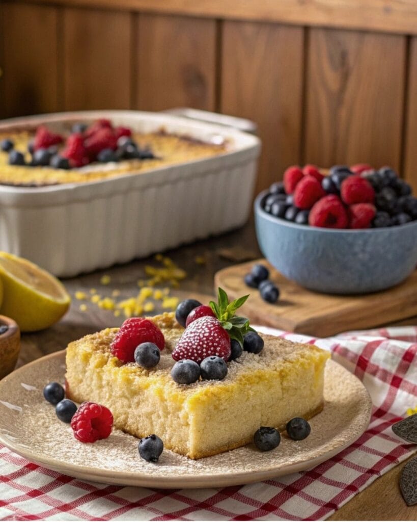 Lemon cream cheese dump cake with berry variations.