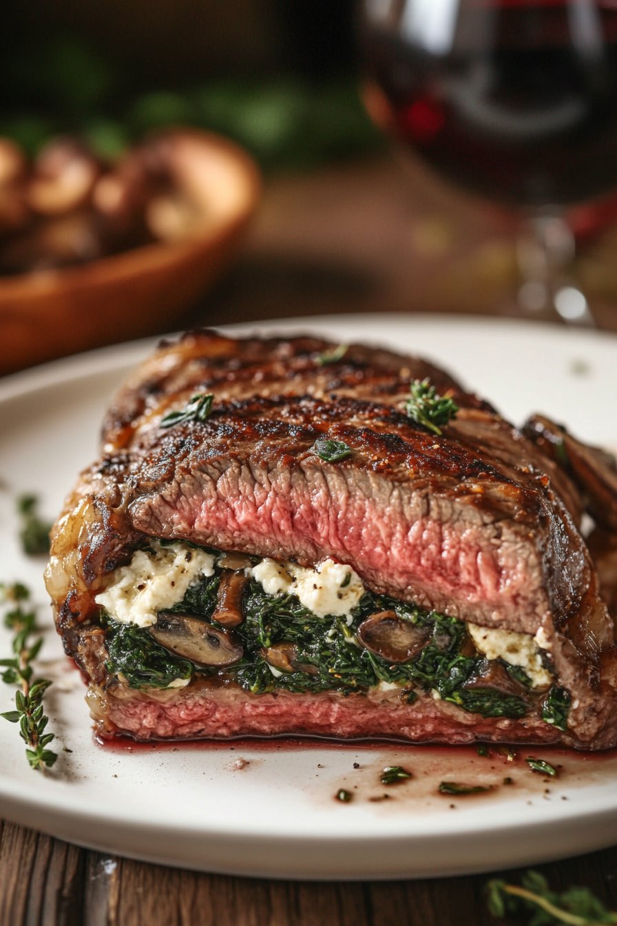 Spinach & Mushroom Stuffed Flank Steak Recipe