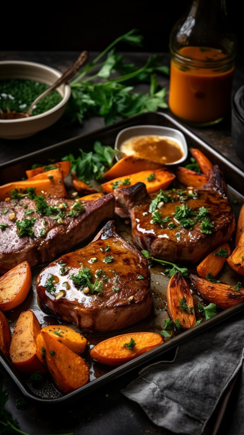 Sheet Pan Beef Chops: Sweet Potatoes & Apples
