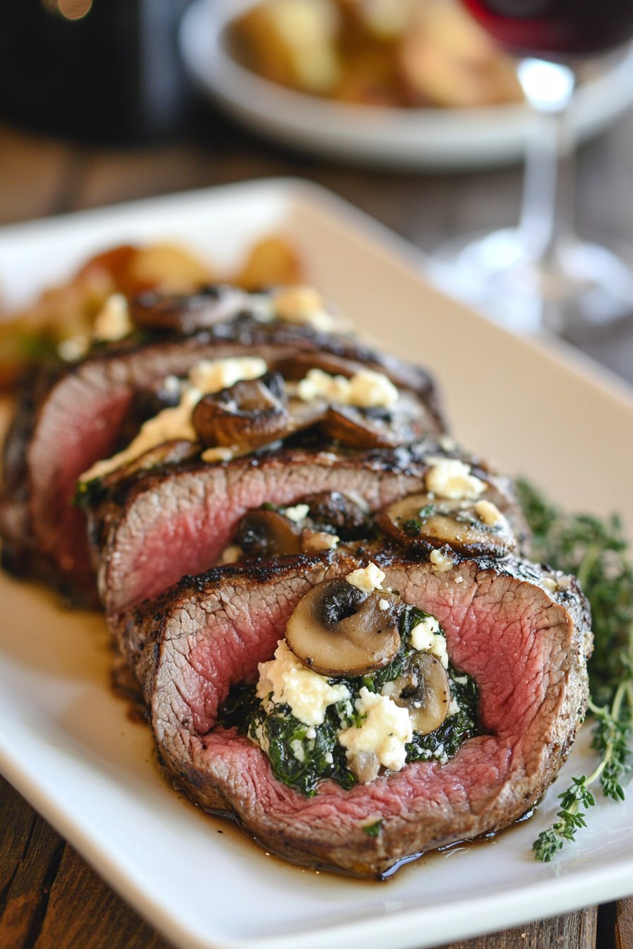 Spinach & Mushroom Stuffed Flank Steak Recipe