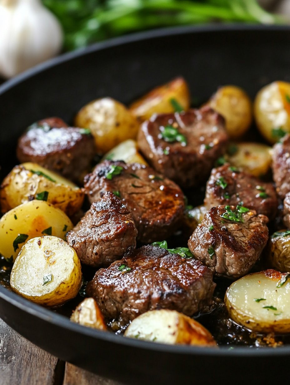 Garlic Butter Steak Bites and Potatoes Recipe : A One-Pan Delight